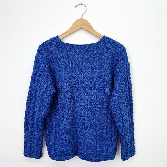 Blarney Woolen Mills Women’s Marled Blue Notched Collar Chunky Knit Sweater - Picture 2 of 7